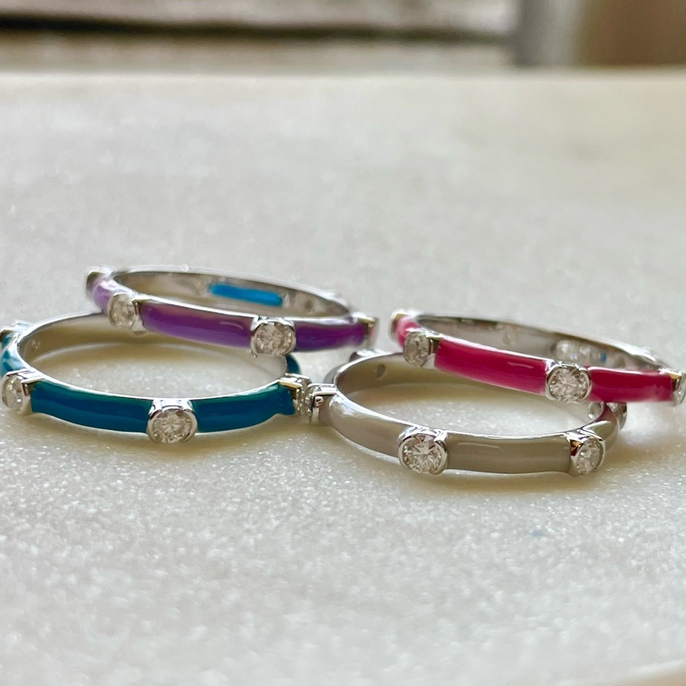 Starlight Enamel Ring Moissanite Sterling Silver Stackable Colorful